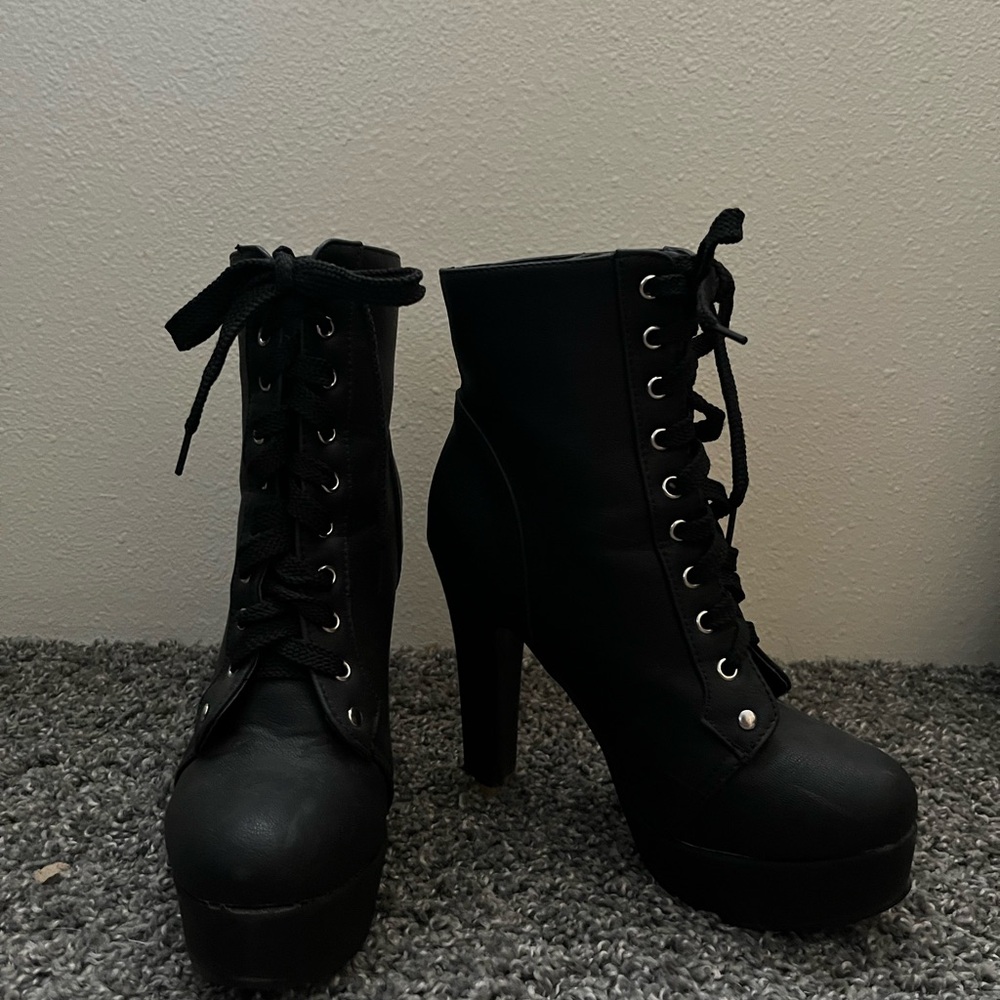 Black Lace-Up Ankle Boots